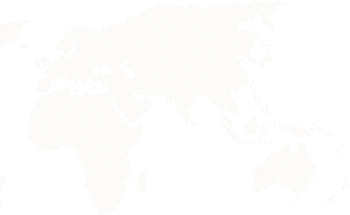 A minimalist, beige-colored dot matrix map showing parts of Europe, Asia, Australia, and the northern part of Africa on a white background. Only landmasses are represented; no borders, countries, or details are visible—much like a serene retreat you'd find at a dog hotel in Riverhead.